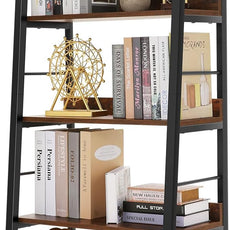 Himimi Industrial Bookshelf 5-Tier, Home Office Bookcase Ladder Shelf, Freestanding Storage Shelves Rack Shelf Unit, Brown Ladder Bookcases with Metal Frame for Bedroom, Living Room, Kitchen