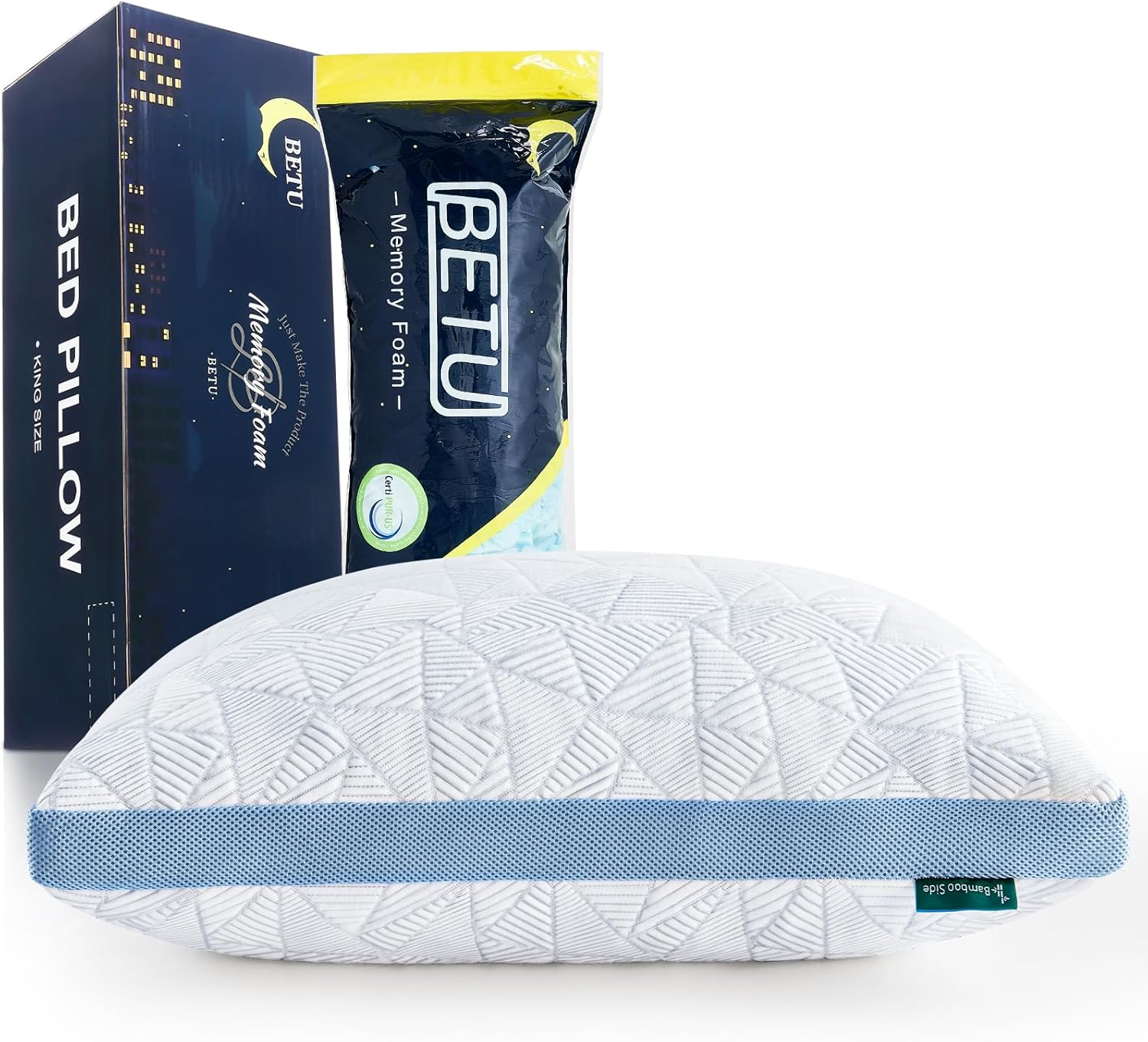 BETU Standard Pillow, Cooling Shredded Memory Foam Pillow for Hot Sleepers College Dorm Room Essentials, Adjustable Firm Gel Cool Pillow for Back Pain and Side Sleeping, Birthday Gifts for Boyfriend Dormly