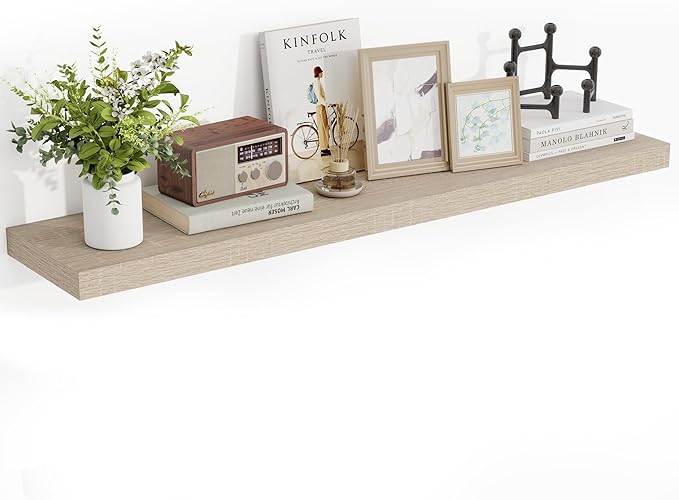 48 Inch Floating Shelves, 3D Textured Wood Grain, 48"x9.25"x1.5" Inch Deep Floating Shelves for Wall, Wooden Shelves for Bathroom, Bedroom, Living Room, Vintage White Oak, 1 Piece