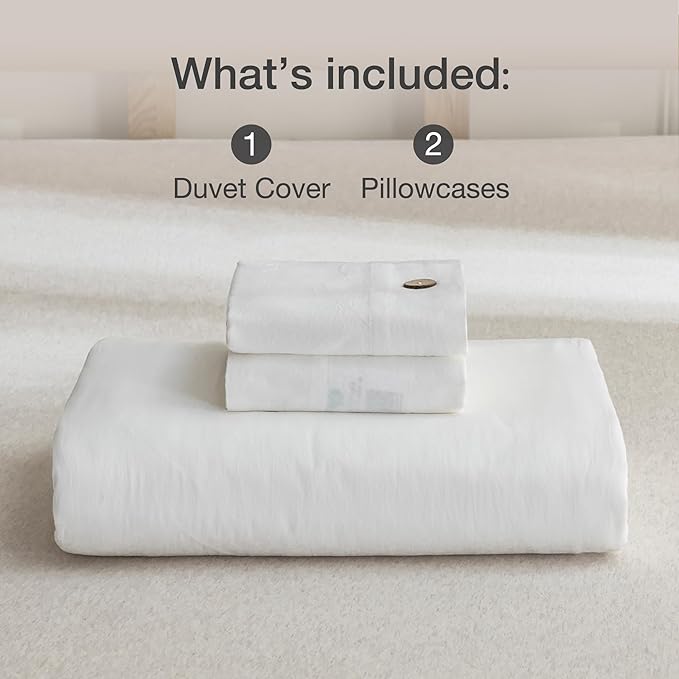JELLYMONI Cotton Duvet Cover Full Size - Bright White Comforter Cover with Button 100% Washed Cotton 3PCS Breathable Soft Solid Bedding Set Duvet Cover 80×90in & 2 Pillowcases (NO Comforter)