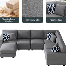 Legend Vansen Modular Sectional Sofa U Shaped Couch with Ottoman Modern Reversible Corner Sectional Couch for Living Room (Dark Grey, U Shaped Sofa-2)
