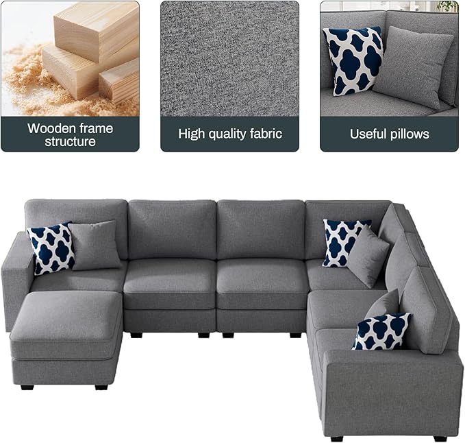 Legend Vansen Modular Sectional Sofa U Shaped Couch with Ottoman Modern Reversible Corner Sectional Couch for Living Room (Dark Grey, U Shaped Sofa-2)