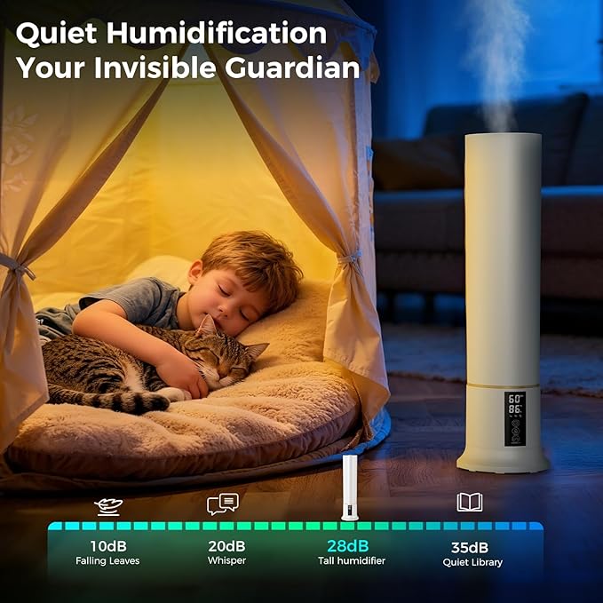 Humidifier Large Room,2.4Gal Cool Mist Humidifiers for Bedroom 9L High Capacity 24dB Quiet Air Humificador fit Removable Water Tank 360° Adjustable, Top Fill & Easy Clean with Remote Control （White）
