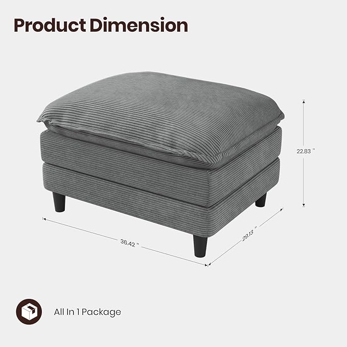 Ottoman for Modular Sectional Sofa, Ottoman Seat for Convertible Sectional, Single Sofa Couch for Living Room, Bedroom, Apartment, Corduroy, Gray