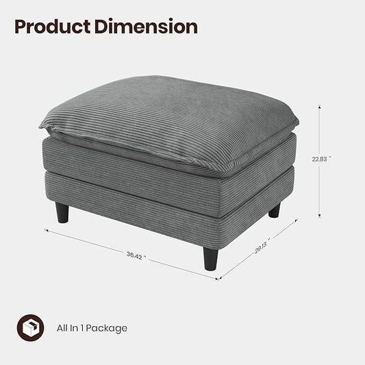 Ottoman for Modular Sectional Sofa, Ottoman Seat for Convertible Sectional, Single Sofa Couch for Living Room, Bedroom, Apartment, Corduroy, Gray