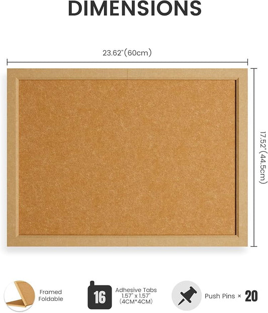 Foldable Cork Board Alternative, Felt Bulletin Board 24" x 18" Mustard Yellow Frame with 16 Adhesive Tabs, Pin Board for Home Office, Classroom, Entryway, Kitchen Wall Decor—Sunset Yellow