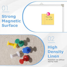 DOLLAR BOSS Foldable Linen Cork Board White Board Combo 48 x 36 in Extra Large Magnetic Whiteboard Dry Erase Bulletin Board Portable Double Sided Aluminum Frame Pin Board for School Office, White