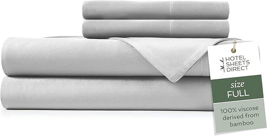 Hotel Sheets Direct 4 Piece Bed Sheet Set Full Size, 100% Viscose Derived from Bamboo Sheets Set with 2 Pillowcases, Cooling & Breathable Luxury Bedding, Moisture-Wicking & Silky Soft Texture, Gray
