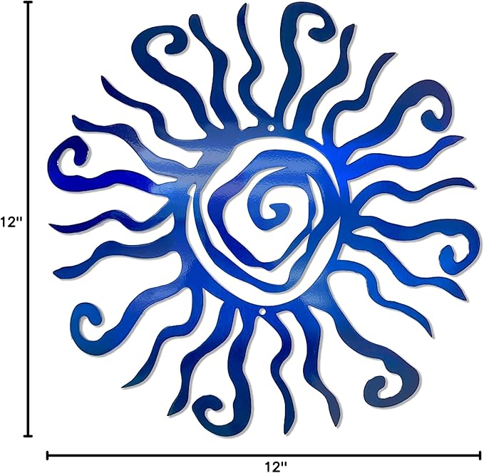 Riverside Designs Wacky Sun Metal Wall Art Indoor/Outdoor Decor - 18" Blue Rust Proof Wall Sculpture - Made in USA - Ideal for Bedroom, Garden, Home, Patio and Farmhouse