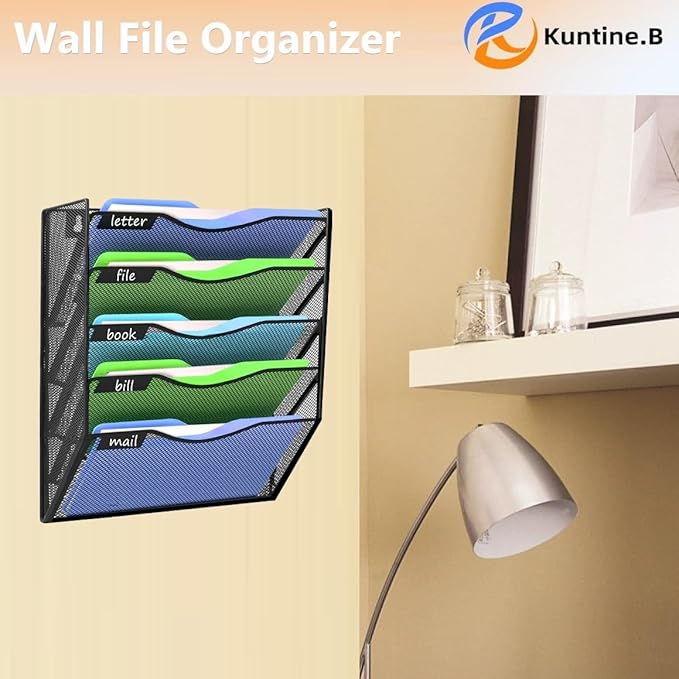 Kuntine.B Wall File Organizer (Black, 5 Tier)