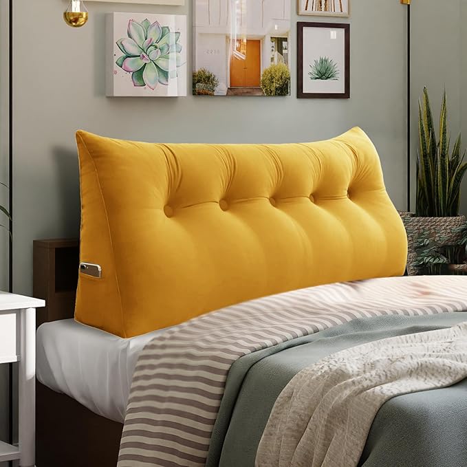 11 lbs Thickened Queen Wedge Pillow Headboard Body Positioner Bed Wedge Pillow Backrest Support Triangular Headboard Pillow for Sleeping with Side Pocket Velvet Positioning Support Velvet