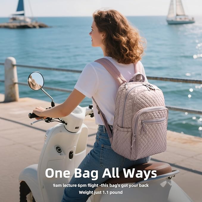 Backpack for Women,College Backpack,Quilted Casual Daypack,Waterproof Bookbag for 17Inch Laptop