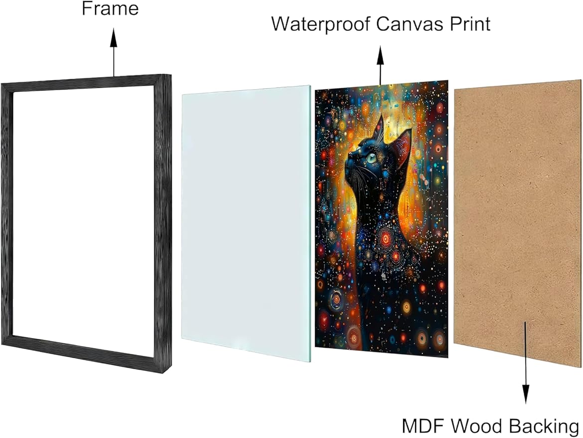 Monet Style Black Cat Wall Art Prints Cat Looking Up At The Stars Poster Canvas Art Wall Decor Picture For Bedroom Office Bathroom Wall Decor Aesthetic Home Artwork 12" × 16" With Framed