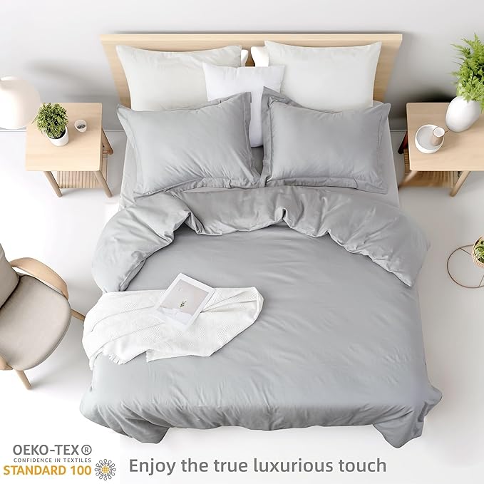 Twin/Twin-XL Duvet Cover Set,100% Egyptian Cotton 2Pcs Bedding Set-1 Duvet Cover(No Insert) with 1 PillowSham,400 Thread Count Super Soft Cover with Corner Ties(Twin/Twin-XL 68x90 Inches, Gray)