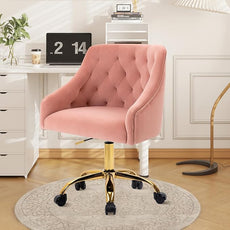 MOJAY Modern Mid-Back Tufted Velvet Office Chair, Swivel Height-Adjustable Home Desk Chair,Cute Velvet Soft Seat Vanity Chair with Rivet and Arm Support (Sherpa-Pink)