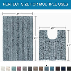 H.VERSAILTEX Bathroom Rugs Bath Rug Set 2 Piece Bathroom Contour Rug Toilet Mat Sets Non Slip Contour Bath Rug Ultra Thick Water Absorbent Striped Bath Mats(36