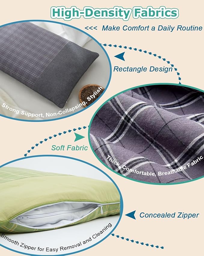 Buckwheat Hull Neck Pillow for Sleeping, Adjustable Height and Firmness Pillow, Washable Cover, Cervical Firm Neck Support for Cool Sleep, 23x13 Inch, Grey