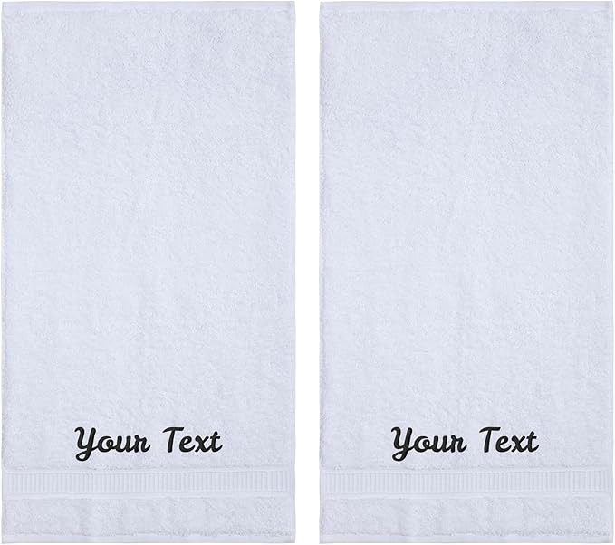 Personalized Towels, Hotel & Spa Quality, Super Soft, Highly Absorbent, Bathroom Towel Sets, 100% Turkish Genuine Cotton Monogrammed Towels 2 Piece Hand Towel Set for Face, Dorm, Gym & Spa, White