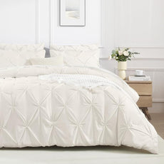 Andency Ivory Comforter Set Oversized Queen(98x98Inch), 3 Pieces Comforter for Girls Kids, Soft Microfiber Pinch Pleat Comforter Set, All Season Lightweight Bedding Set