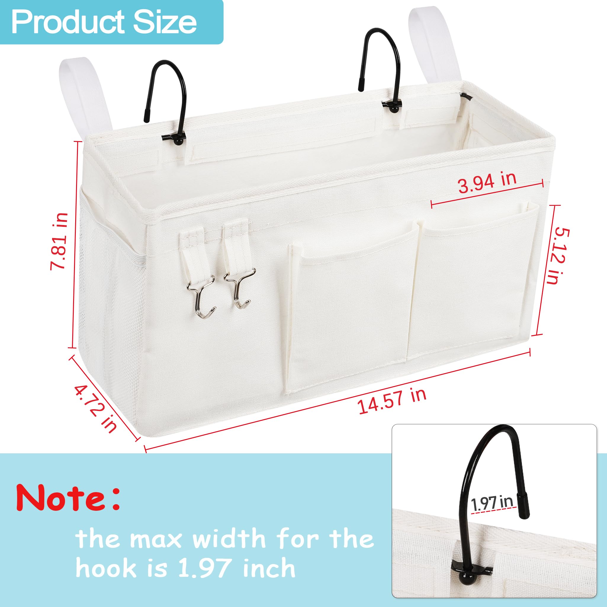 Loghot Bedside Caddy/Bedside Storage Bag Hanging Organizer for Bunk and Hospital Beds,Dorm Rooms Bed Rails,Can be Placed Glasses,Books,Mobile Phones,Keys (Light Pink) Dormly