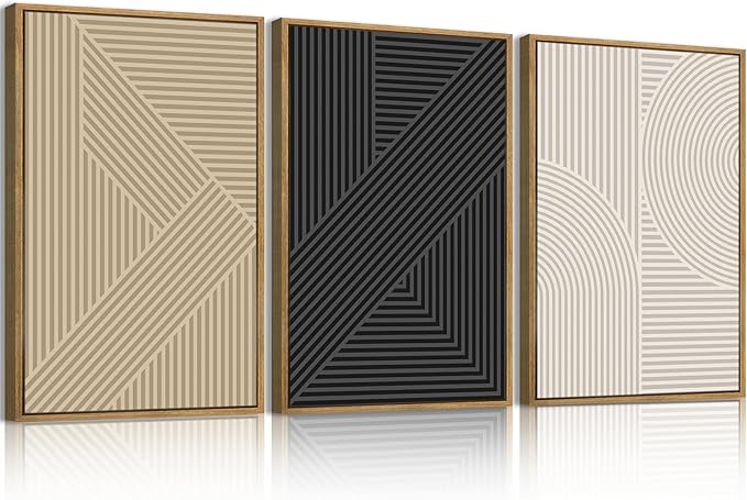 Large Neutral Abstract Wall Art Decor Framed Mid Century Modern Canvas Paintings Artwork for Living Room Bedroom Bathroom 36x24 Inch Set of 3