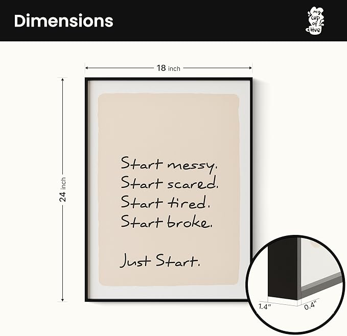 Motivational Framed Wall Art for Office, Just Start Typography Canvas Print, Minimalist Inspirational Wall Decor for Bedroom Classroom or Workspace, Positive Affirmation Wall Art, Gifts for Friends & Family – 24" x 18"