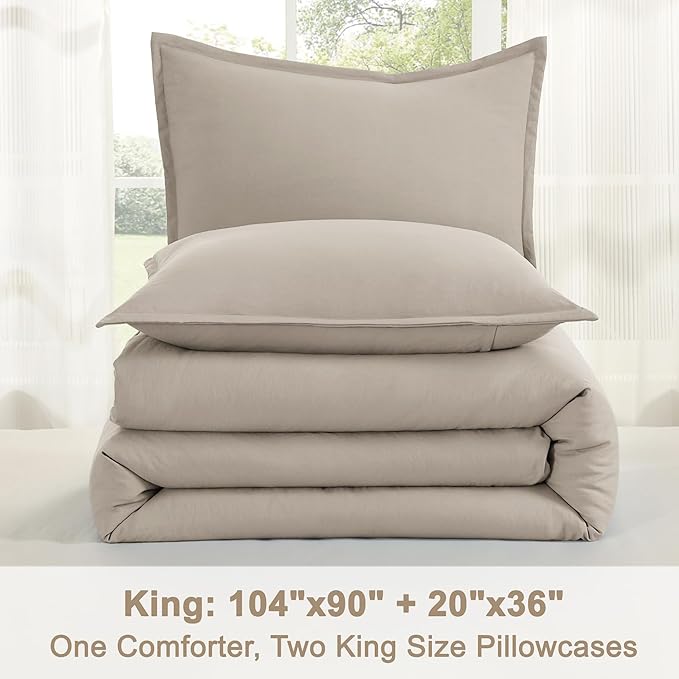 Litanika Comforter Set, Lightweight Solid Bedding Comforter Set, Fluffy Down Alternative Bed Set, Dark Oatmeal, King