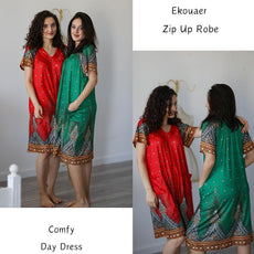 Ekouaer Women Robe Zipper Front Mumu Duster Robes Zip Up Housecoat Soft Sleepwear with Pockets