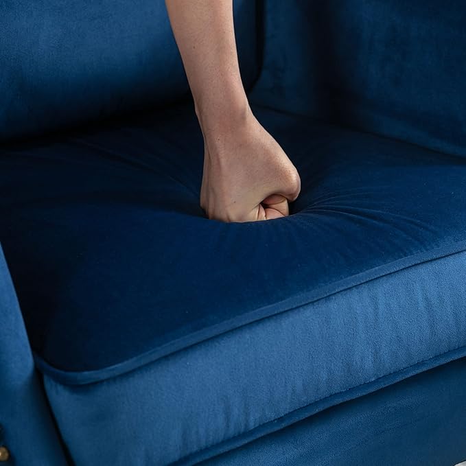 Accent Chairs with Ottoman Set of 2 Velvet Wingback Club Chair Upholstered Reading Chair Lounge Chairs with Wood Legs/Button Tufted Back for Bedroom Living Room, Blue