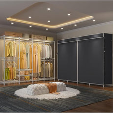 VIPEK V40LC Covered Clothes Rack with Dimmable LED Lights, Heavy Duty Garment Rack with Cover Portable Closet Wardrobe Clothing Racks for Hanging Clothes, White Closet Racks with Black Oxford Cover