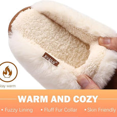 KuaiLu Womens Fluff Dual Memory Foam Slippers Ladies Cozy Arch Support Warm Scuff Slippers Slip on Comfy Winter House Shoes with Non-Slip Indoor Outdoor Hard Sole