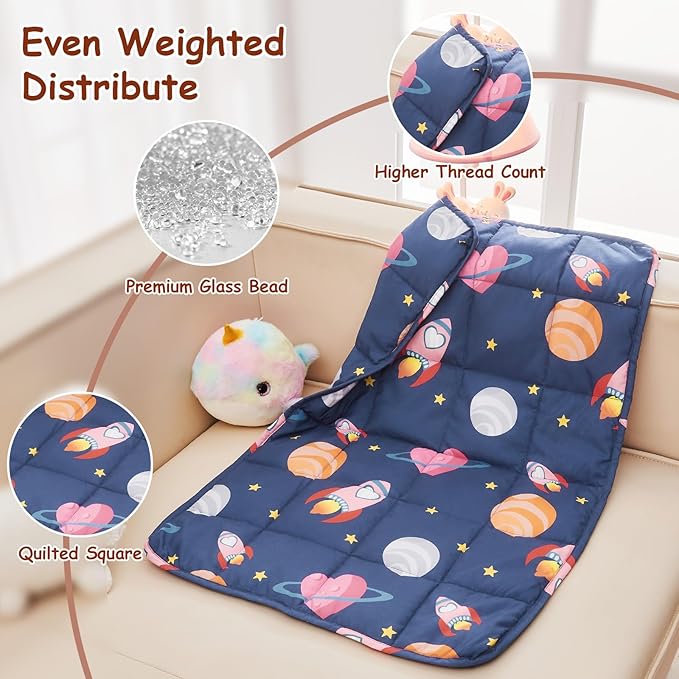 yescool Weighted Lap Pad 2 Pounds Weighted Lap Blanket, Space Plane Small Weighted Blanket, Weighted Throw Blanket Gift for Travel Indoor Outdoor, 20"x30"