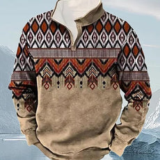 Western Sweatshirts for Men Aztec Cowboy Vintage Graphic Fleece Hoodie Mens Quarter Zip Pullover Country Jacket