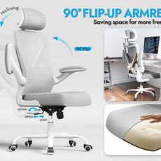 Ergonomic Office Chair-Computer Desk Chairs Comfy, Mesh High-Back Gaming Chair with Adjustable Lumbar Support & Headrest, Executive Task Chair for Adults, Comfortable for Long Hours (Gold)