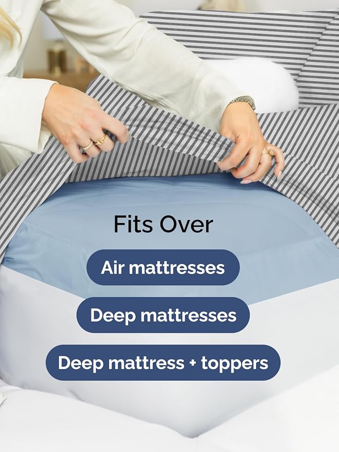 Extra Deep Pocket King Sheets - 4 Piece Breathable & Cooling Bed Sheets - Hotel Luxury Bed Sheet Set - Soft, Wrinkle Free & Comfy - Easily Fits Extra Deep Mattresses - Deep Pocket Grey Striped Sheets