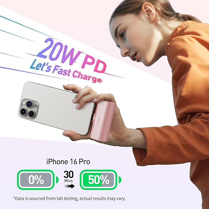 iWALK Portable Charger for iPhone 17/16/15 USB-C Small Power Bank 20W 4,500mAh Fast Charging Battery Pack Compatible with iPhone 15/16/17 Plus/17 Pro/17 Pro Max, Samsung Galaxy S25/S24/S23 Android