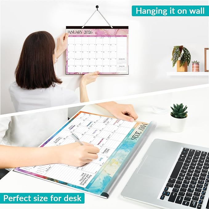 Forvencer Desk Calendar 2026, 20 Months Calendar, Nov. 2025-Jun. 2027, 14" x 11" Wall Calendar 2026 Monthly Planner with Plastic Cover & Stickers & Thick Paper for Office Home School Supplies