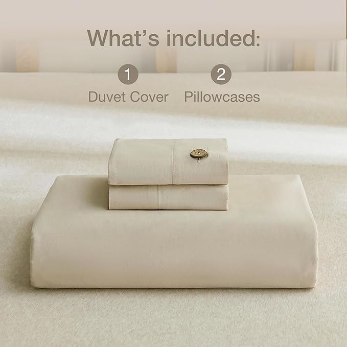 JELLYMONI Cotton Duvet Cover Queen Size - Light Khaki Comforter Cover with Button 100% Washed Cotton 3PCS Breathable Soft Solid Bedding Set Duvet Cover 90×90in & 2 Pillowcases (NO Comforter)