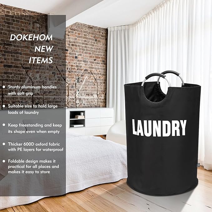 DOKEHOM 160L XX-Large Laundry Basket (7 Colors), Collapsible Laundry Bag, Foldable Laundry Hamper, Folding Washing Bin (Black, XXL)