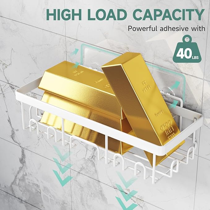 Veken 6-Pack Rustproof&Waterproof Shower Caddy, Adhesive Shelves Rack with Soap Holder, Large Bathroom & Washroom Organizer, No Drilling Wall-Mounted Kitchen&Home Decor,Ideal for Bathtub Storage,White