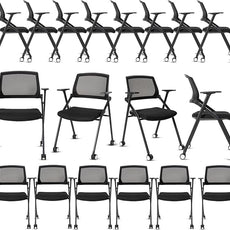 10 Pack Conference Room Chairs with Wheels and Sliding Armrest,Foldable Nesting Chair for Office School Church Waiting Room Black