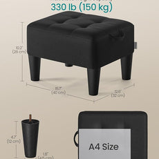 SONGMICS Foot Stool with Legs, Small Footstool Ottoman, Linen-Look Fabric Seat with Thick Cushion, for Living Room, Bedroom, Entryway, 330 lb Weight Capacity, Ink Black ULOM502B01