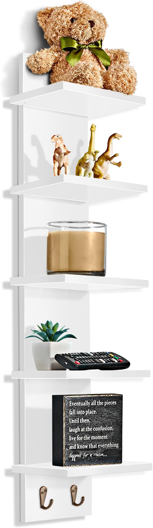 Sorbus 5 Tier Wall Shelf Unit with Hooks, Vertical Column Utility Shelving for Home Decor and Storage Organizer, Wall-Mounted Floating Shelves for Bathroom Storage, Bedroom (2 Pack)