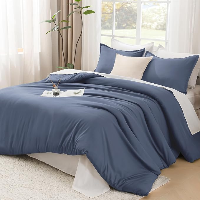 Litanika Comforter Set, Lightweight Solid Bedding Comforter Set, Fluffy Down Alternative Bed Set, Bluish Grey, Full