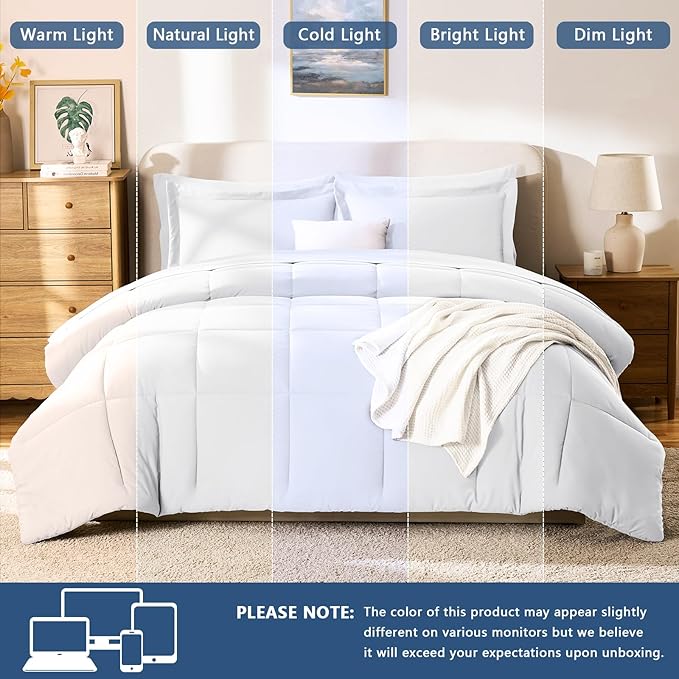 CozyLux King Size Comforter Set White - 7 Pieces Bed in a Bag King, Okeo-Tex Certifited Bedding Set, All Season Soft Bed Set with Down Alternative Comforter, Sheets, Pillowcases & Pillow Shams
