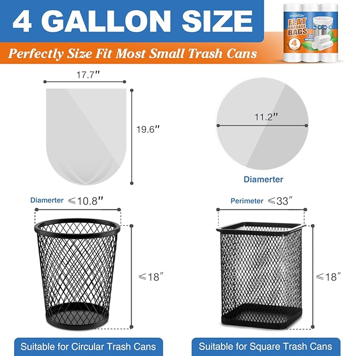 Small Trash Bags 4 Gallon 105 Count Small Garbage Bags for Bedroom, Office, Kitchen Trash Can Mini Trash Bags for Wastebasket Bin Liner, Unscented, Bathroom Accessories, Dorm Room Essentials