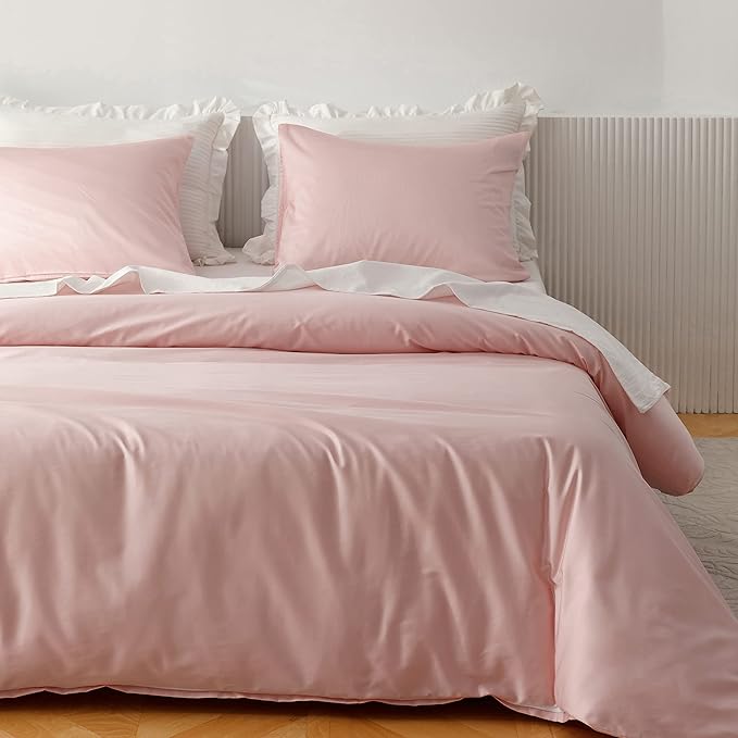 HeimenAogo Egyptian Cotton Duvet Cover Full Sateen Weave, Silky Soft and Breathable Bedding Set with Zipper Closure, Long Staple Cotton Bed Linen Cherry Blossoms Pink 3Pcs (80"×90")