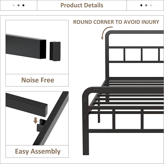 Twin Bed Frames with Headboard and Footboard 14 Inch, Twin Platform Bed Frame with Strong Metal Slats Support, Under-Bed Storage, Noise Free, Easy Assembly, Black