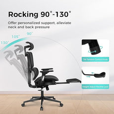 ALPHA HOME Ergonomic Office Chair with footrest, High-Back Mesh Computer Chair with Lumbar Support, Adjustable Height&Headrest&Flip-up Armrest, 360° Swivel Wheels, SGS Certified