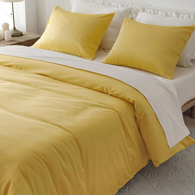 HeimenAogo Egyptian Cotton Duvet Cover Twin/Twin XL Sateen Weave, Silky Soft and Breathable Bedding Set with Zipper Closure, Long Staple Cotton Bed Linen Yellow 2Pcs